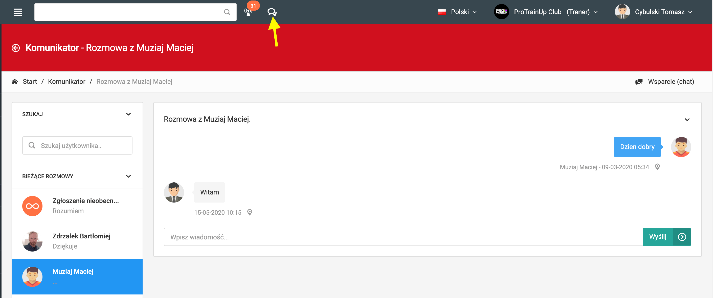 Messenger in the web application