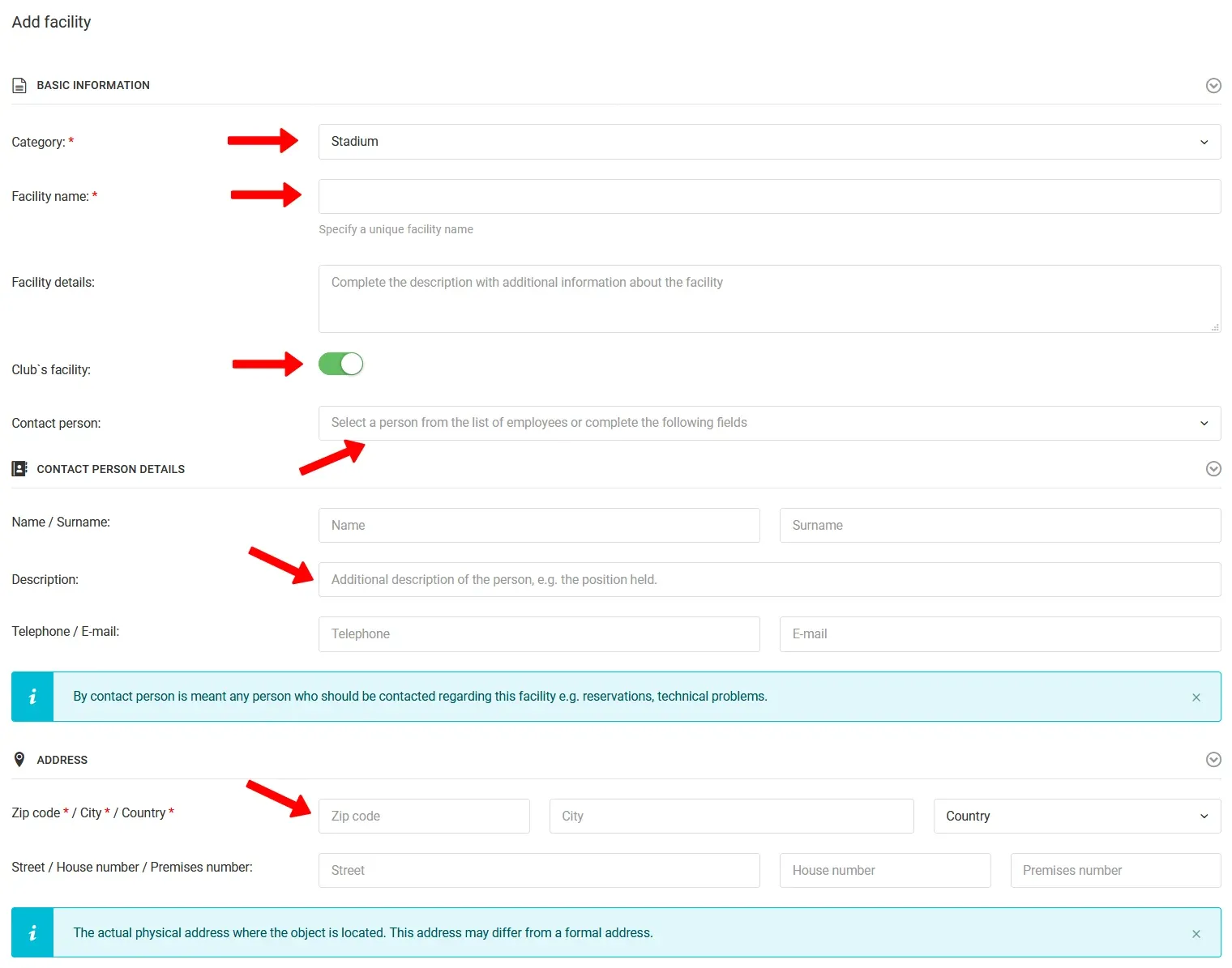 Add facility form