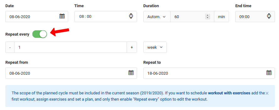 Recurring training window