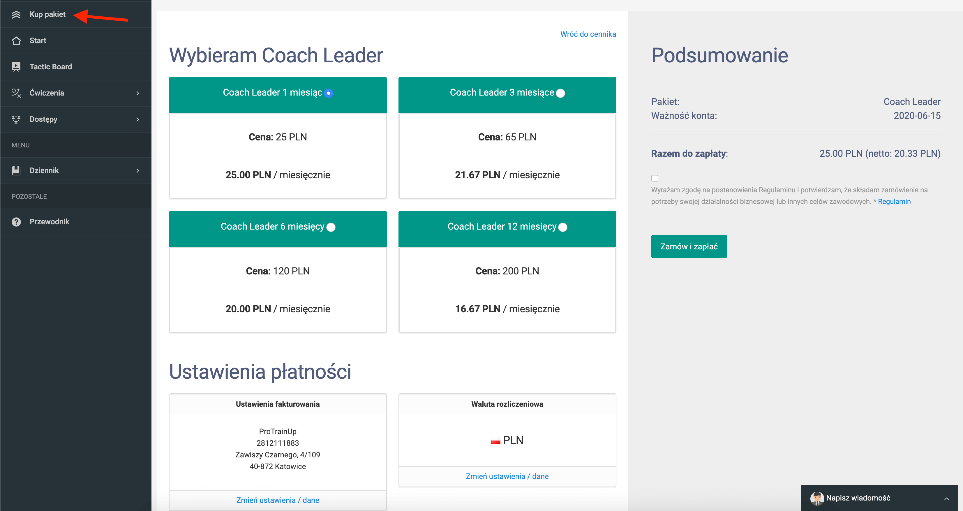 Podsumowanie formularzu licencji