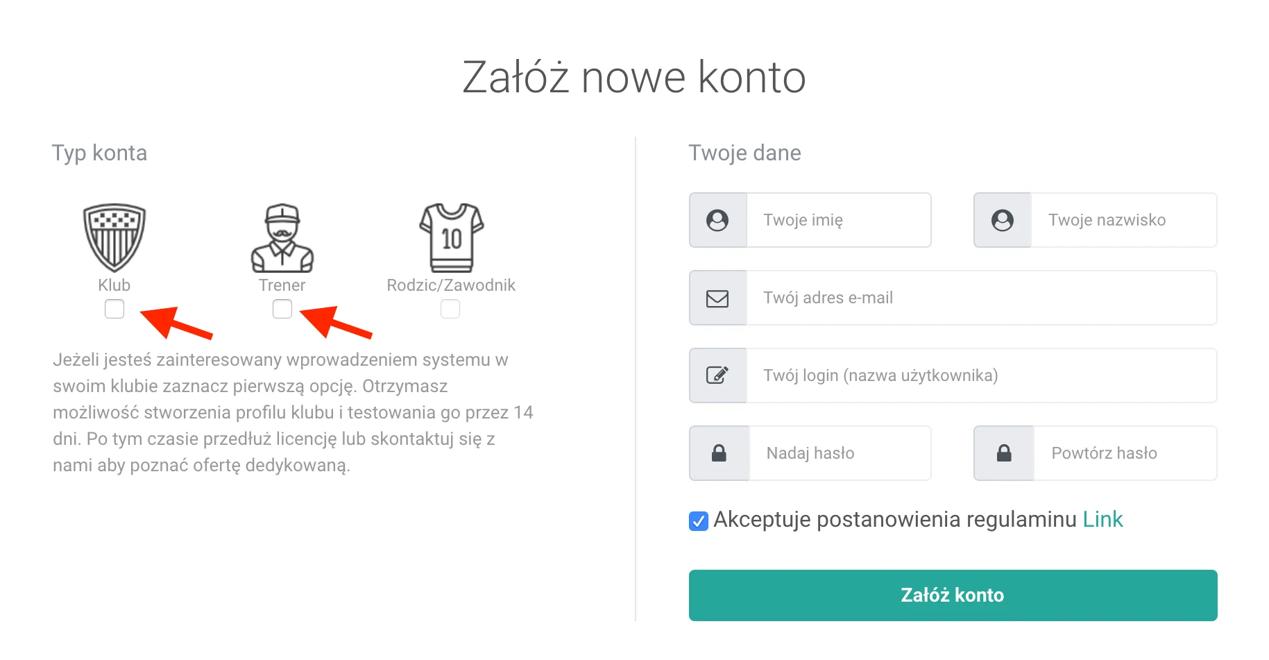 Podglad zakładania konta