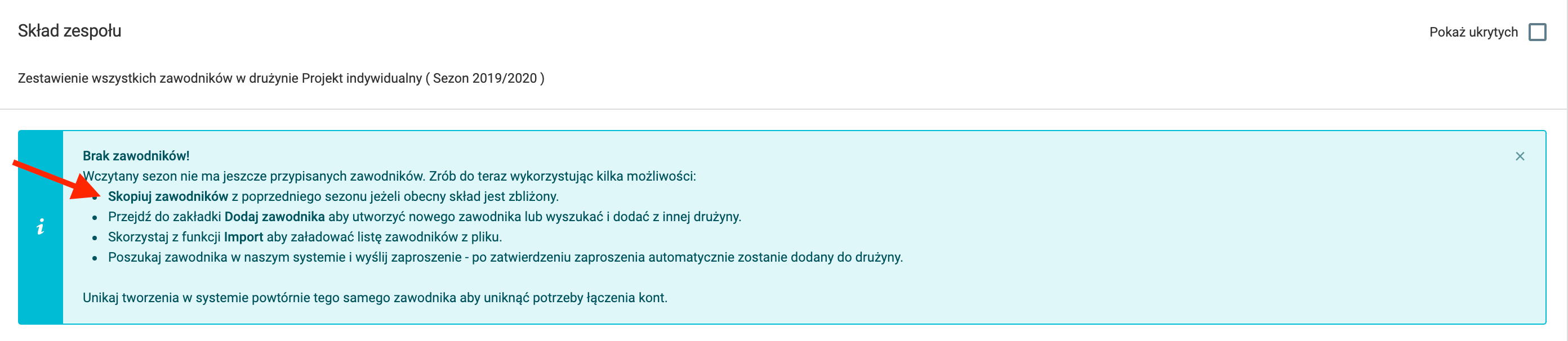 Lista zawodników