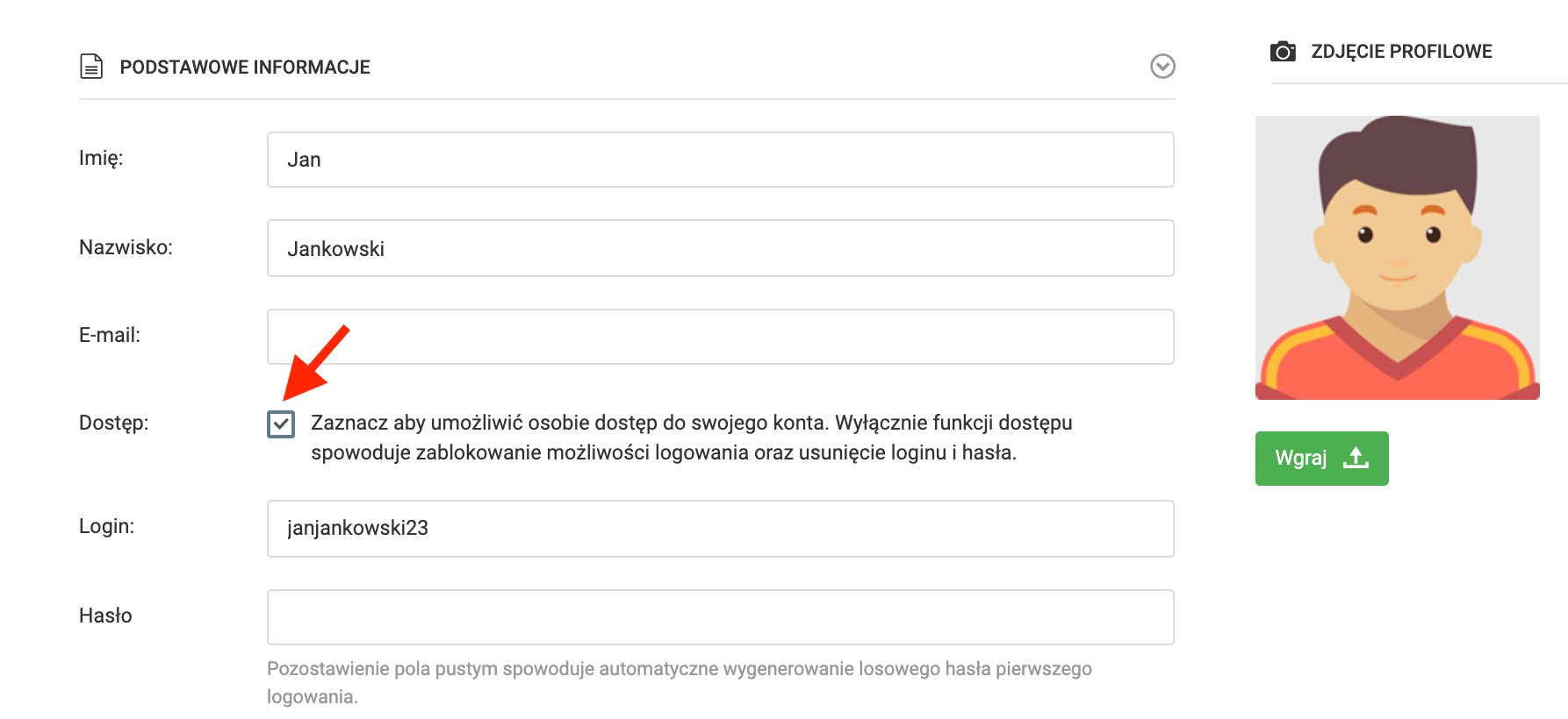 Widok edycji zawodnika