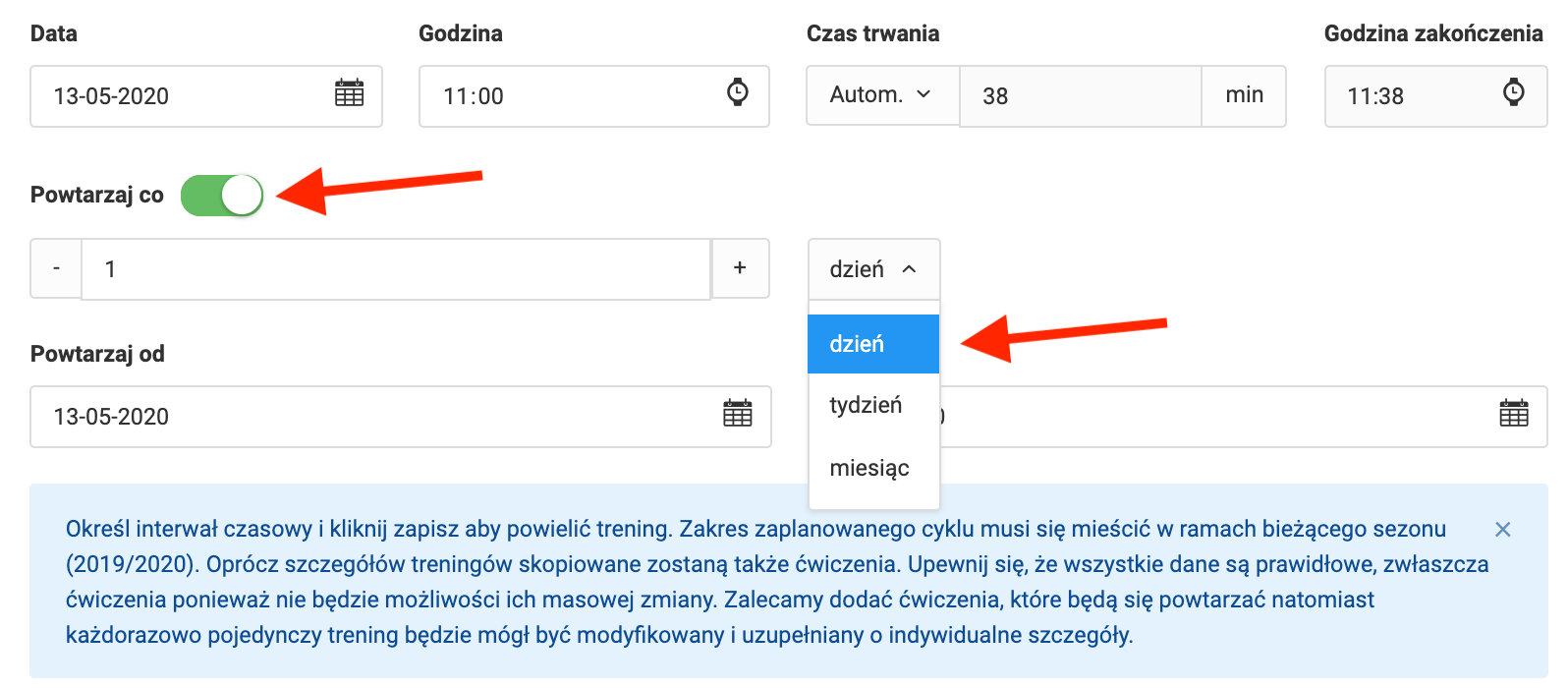 Okno treningu cyklicznego